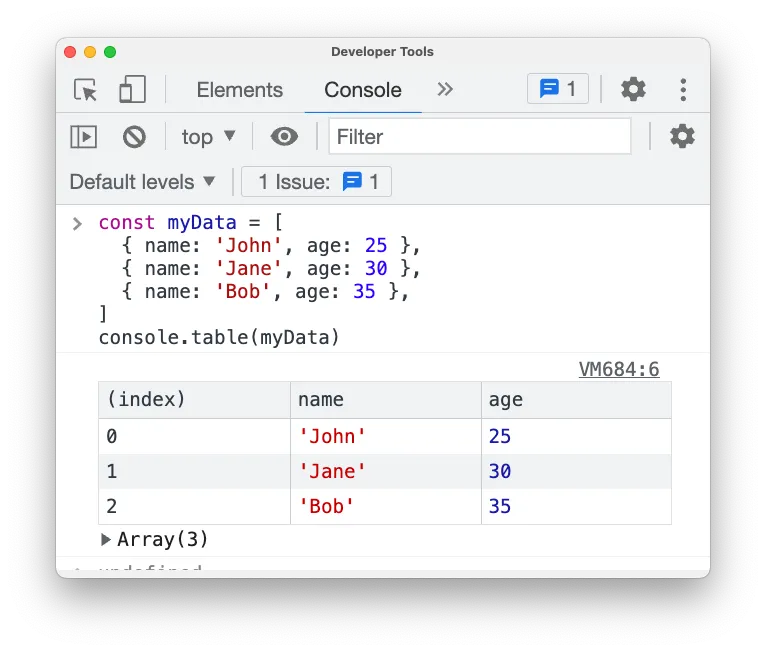console.table code example
